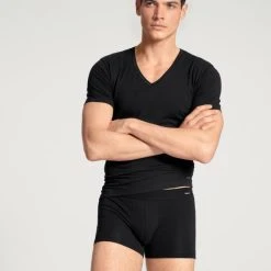Calida Cotton Code T-Shirt, V-Neck -T-Shirt-Shop Calida Cotton Code V Shirt schwarz 14590 992 2