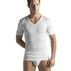 HANRO Cotton Pure Shirt Mit V-Ausschnitt 5 HANRO Cotton Pure Shirt Mit V-Ausschnitt -T-Shirt-Shop Hanro Cotton Pure Shirt mit V Ausschnitt weiss 73665 101 2