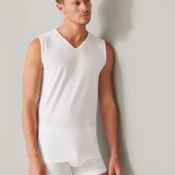 Schiesser 95/5 Organic Tank Top Mit V-Ausschnitt, 2er-Pack -T-Shirt-Shop Schiesser Tagwaesche Standard Tank Top mit V Ausschnitt 2er Pack weiss 173981 100 3