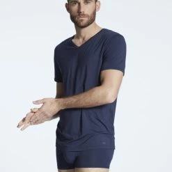 Skiny Bamboo Deluxe Kurzarm-Shirt, V-Ausschnitt -T-Shirt-Shop Skiny Bamboo Deluxe Kurzarm Shirt V Ausschnitt blau 080317 0393 2